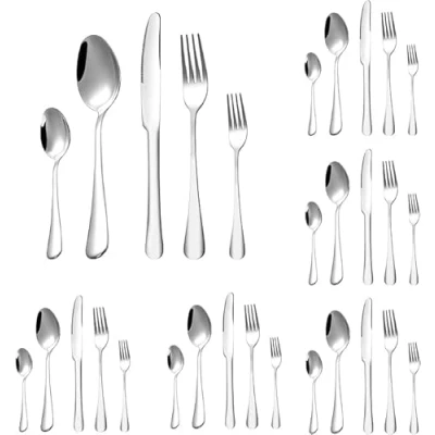 Immagine di Posate Acciaio Inox Set 6 Persone 30 Pezzi Lavabili In Lavastoviglie Cutlery Comprende Coltelli, Forchette, Cucchiai