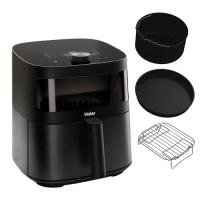 Immagine di Friggitrice ad aria Haier Serie 5 con set di accessori, 9 in 1, Display, Cuocere, Arrostire, Grigliare, Cottura Lenta, Scongelare, Yogurt, 7L, [Nero]