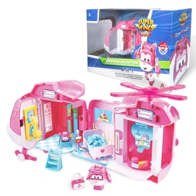 Immagine di Super Wings EU770840 Playset elicottero di salvataggio Dizzy, figura trasformabile alta circa 18 cm con mini Dizzy e accessori, 4 in 1, per bambini dai 3 anni su