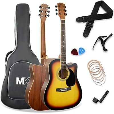 Immagine di Pacchetto MX per chitarra acustica serie Performance di dimensioni standard 3rd Avenue con parte anteriore in abete cutaway Sunburst (giallo)