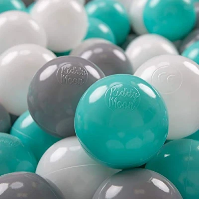 Immagine di KiddyMoon 700 Palline/7Cm Palline Morbide Colorate Per Piscina Bambini Fatto In EU, Bianco/Grigio/Turchese Chiaro