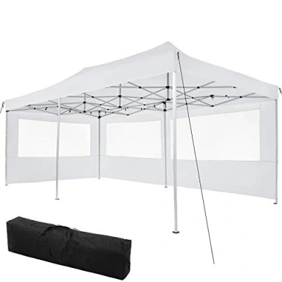 Immagine di tectake® Gazebo da Giardino Pieghevole, Esterno Resistente con 2 Elementi Laterali, Finestre, Impermeabile e Regolabile, 600 x 300 280 cm Bianco