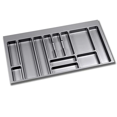 Immagine di Emuca organizzatore di posate, cassetto cucina, vaschetta portaposate, 12 scomparti, modulo 100 cm, plastica, Grigio