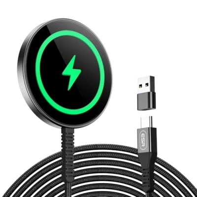 Immagine di ESR HaloLock Caricatore Wireless Magnetico, Compatibile con iPhone 16/16 Plus/16 Pro/16 PRO Max/15/14/13/12, Airpods 4, MagSafe aggancio Magnetico Resistente, 1 Pezzi, Nero