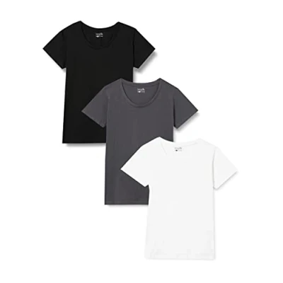 Immagine di Berydale Maglietta con scollo rotondo, Donna, Bianco/ferro battuto/nero (confezione da 3), XL