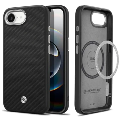 Immagine di Spigen Cover per iPhone 16e, Enzo Aramid MagFit, Compatibile con Accessori MagSafe Nero Opaco