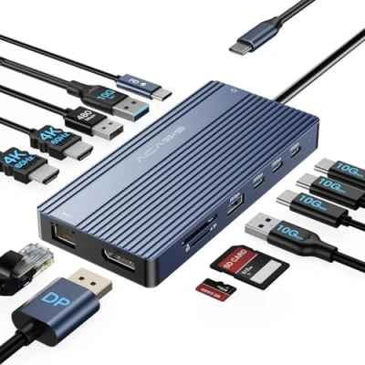 Immagine di 14 in 1 USB C Docking Station Dual HDMI Monitor, Triple Display, con 2 HDMI+DP (4K60Hz), Ethernet, 3 USBC 10Gbps,100W PD, SD/TF, Hub per MacBook, Dell, Lenovo, Surface