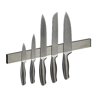 Immagine di Relaxdays Barra Magnetica Portacoltelli in Acciaio Inox, Autoadesiva, Asta Lunga 40 cm, Guida a Parete, Argento Nero