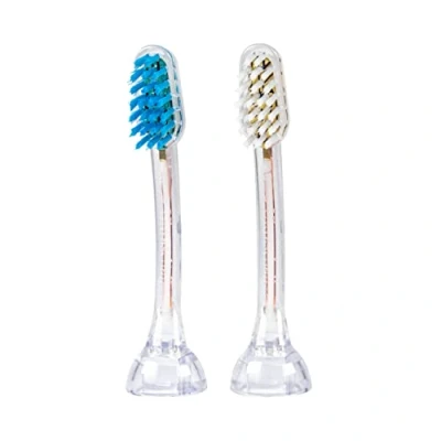 Immagine di emmi dent 2x E2 Testine Spazzolino (1x Blu+1x Bianco) I Forma Standard (Durezza Bilanciata, Setole Dritte) per gli Spazzolini da Denti a Ultrasuoni Metallic e Professional
