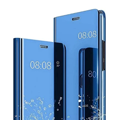 Immagine di WOBURN Clear Smart View Cover per Samsung Galaxy A54 5G, Standing Mirror Flip Folio Custodia Protettiva Bumper, Luxury Specchio Libro Case con Supporto Pieghevole. Blu