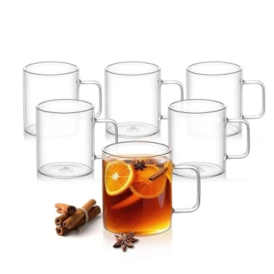 Immagine di Wilmax Bicchieri da tè e caffè con manico Set 6 500 ml per bevande calde fredde vin brulé acqua in vetro