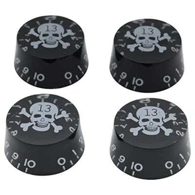 Immagine di Musiclily Metrica Chitarra Manopole Speed Knobs Velocità Volume Tone Control per Elettrica tipo Les Paul LP, Nero con Skull Pattern(4 Pezzi)
