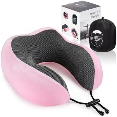 Immagine di SilverRack cuscino cervicale aereo [rosa] per adulti auto da viaggio in memory foam lavabile (vellutato e traspirante) viaggi