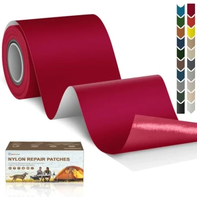 Immagine di Toppe autoadesive in Nylon, 7.6x200 cm Cahomo toppa adesiva per tessuti, Patch di riparazione impermeabile, piumino, tenda, sacco a pelo all&#039;aperto Rossa