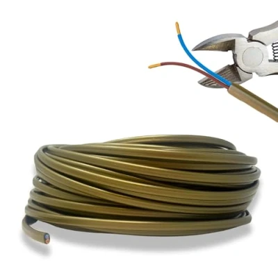 Immagine di HALOTEC 25 metri Cavo elettrico 2 fili 2x0.75 H03VVH2 F Doppio isolamento in PVC di installazione Dorato piatto