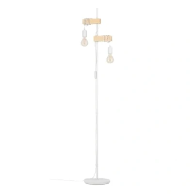 Immagine di Eglo lampada da pavimento Townshend, 2 lampadine, vintage con design industriale, certificazione FSC, stile rétro in acciaio e legno, bianco marrone, attacco E27, incluso interruttore