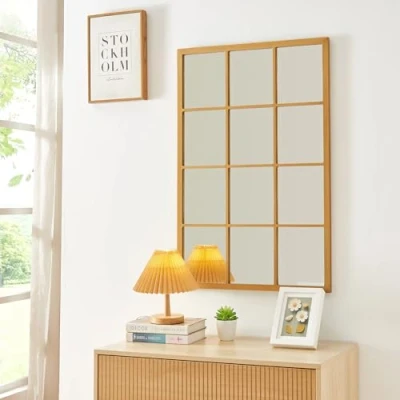 Immagine di [en.casa] Specchio da Parete 90 x 60 cm Rettangolare Diviso in 12 Quadretti Fissaggio Verticale Orizzontale Cornice MDF Color Oro