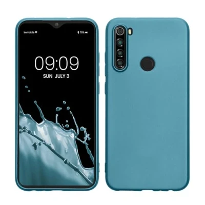 Immagine di kwmobile Custodia Compatibile con Xiaomi Redmi Note 8 (2019/2021) Cover Back Case Morbida Protezione in Silicone TPU Effetto Metallizzato blu caraibi metalizzato