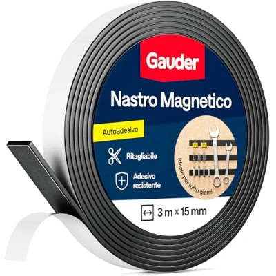Immagine di GAUDER Nastro Magnetico Autoadesivo Forte Strisce Magnetiche con Supporto Adesivo Calamitato (3 m)