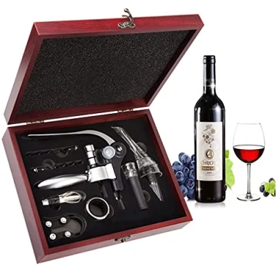 Immagine di Smaier Set Apribottiglie, Cavatappi Manuale Coniglio Kit Vino Accessori Aerator Pourers,Con Scatola Regalo di Legno Alta Qualit