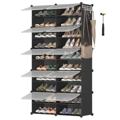 Immagine di SONGMICS Scarpiera a 10 Scomparti, Scaffale Portaoggetti Modulare, Scomparto di 30 x 40 cm, con Sportello, Telaio in Acciaio, Pannelli Plastica, Stile Moderno, Nero LPC035B01