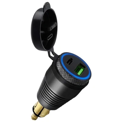 Immagine di Gokelomg Caricabatteria impermeabile per moto DIN un caricabatterie USB QC3.0 e tipo C 30 W alimentatore adattatore femmina