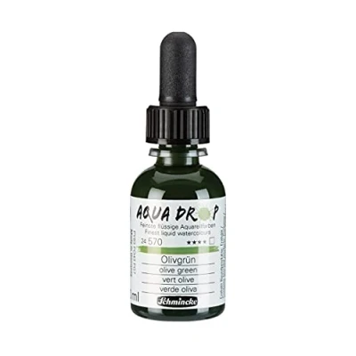 Immagine di Schmincke AQUA DROP, verde oliva, flaconcino con pipetta, 30 ml, 24570034, acquarelli liquidi finissimi a base di pigmenti per acquarello,per pittura ad acquarello, urban sketching, calligrafia