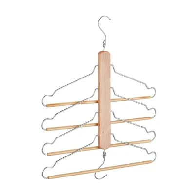 Immagine di Relaxdays Grucce Appendiabiti Multiple, Bastone con 4 Stampelle Mobili, Ganci in Metallo, Legno di Loto, Marrone Chiaro, 1 pezzo