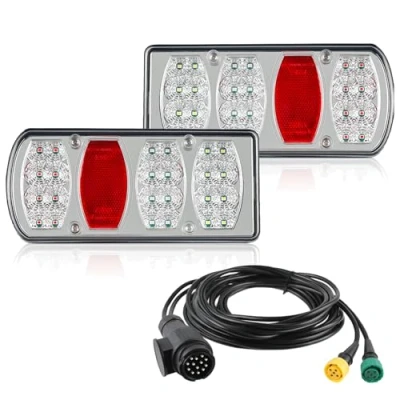 Immagine di AOHEWEI Kit luci posteriori per rimorchio 12V 24V, Indicatori di direzione impermeabili Freno Coda Riflettore retromarcia con spina 13 pin Cavo 5 fili lungo 5,5 m Caravan Camion Furgone Trattore