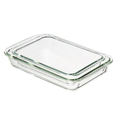 Immagine di Amazon Basics Rettangolare Pirofile in vetro, set da 2 pezzi, capacità 1.5 e 3 litri, Trasparente