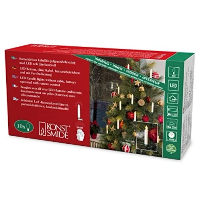 Immagine di Konstsmide albero LED illuminazione, 10 piccole candele bianche con telecomando, diodi a luce bianca calda, funzionamento batteria, interno, 12 x AAA 1,5 V exklusiv 1901 100