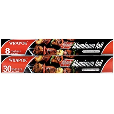 Immagine di WRAPOK 2 x Alluminio Rotolo Cucina Non Stick Catering Foil in Resistente Teglia da Forno Combinazione per Arrostire il Barbecue, 30 cm me 8 m