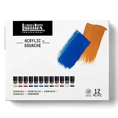 Immagine di Liquitex Acrylic Gouache Colore Acrilico Effetto 12 Flaconi da 22 ml Set Essenziali