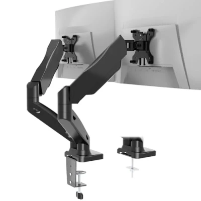 Immagine di WALI Supporti per Bracci Supporto Doppio Monitor, 2 Staffa VESA Girevole Montaggio su Tavolo con Molla a Gas Completamente Regolabile Morsetto C (GSMP002), Nero Opaco