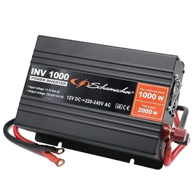 Immagine di Schumacher INV 1000 Inverter Sinusoidale Modificato 12V CC &gt; 230V CA Potenza Continua di 1000W Protezione da Sovratensione, Sottotensione, Sovraccarico e Sbalzi Termici Con Ventola Silenzioso