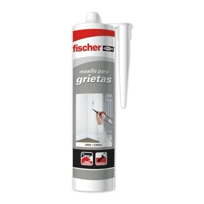 Immagine di FISCHER, Stucco acrilico grigio per riempimento di crepe, riparazioni interne, verniciabile, lavabile con acqua, grande adesione multimateriale e facile applicazione, 300 ml