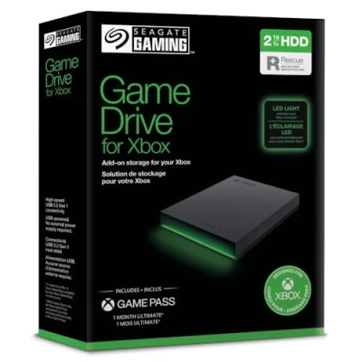 Immagine di Seagate Game Drive for Xbox, 2TB, Unità disco portatile esterna, USB 3.2 Gen 1, nero, certificata per LED RGB, con 3 anni Rescue Services (STKX2000403)