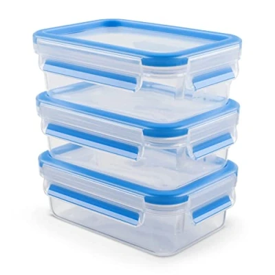 Immagine di Emsa N10312 Clip &amp; Close Set di contenitori salvafreschezza, Trasparente/Blu, 3x0,55 L, 3 unità