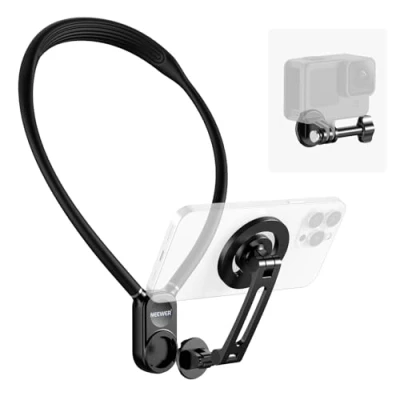 Immagine di NEEWER Supporto Magnetico da Collo per Action Camera e Telefono, Treppiede Petto Compatibile con GoPro DJI Insta360 iPhone 15 Android, Neck Phone Holder POV Video Vlog, GP16