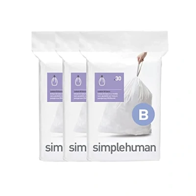 Immagine di simplehuman CW0251 sacchi spazzatura, sacchetti su misura codice B, bianchi, 3 x confezione da 30 (90 sacchetti)
