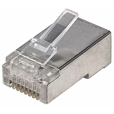 Immagine di Intellinet Kabel confezione da 100 Cat5e connettore modulare RJ45 Pro line STP 3 punti contatto cavo per cavetti e pieno spina nel