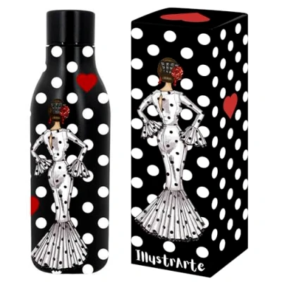 Immagine di IllustrArte Bottiglia termica da 500 ml Doppia parete in acciaio inossidabile, isolata sotto vuoto, senza BPA, resistente ai graffi e alla condensa Design flamenco con vestito bianco