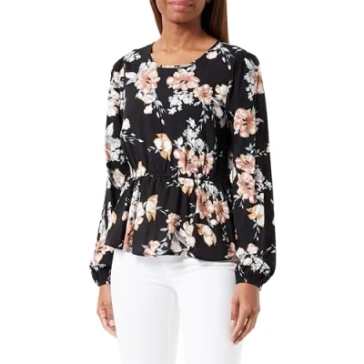 Immagine di ONLY Onlnova Life L/S Peplum Top AOP Ptm Camicia da Donna, Black/AOP:ay New Rosie Blossom, M