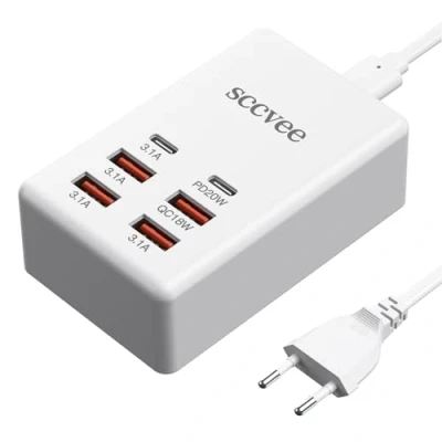 Immagine di Caricatore USB C, 55 W 6 porte C Supporto di Multiporta Desktop Multiport 2 4 A Compatibile con iPhone/Samsung/Google/Xiaomi/Oppo/Tablet e così via.