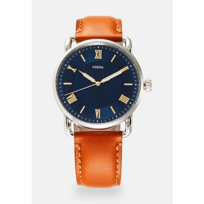 Immagine di Fossil Orologio Copeland 42 mm da uomo, movimento al quarzo, cassa in acciaio inossidabile argento con cinturino pelle, FS5661, Blu