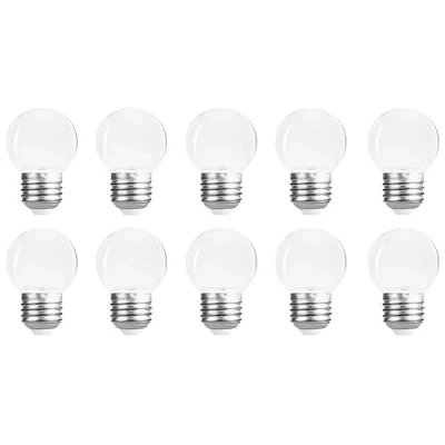 Immagine di Aiwerttes lampadina a LED E27, 2 W, G45, 20 Equilavent, AC220 240 V, giardino, feste, matrimoni, luci decorative natalizie, non dimmerabili, 10 confezioni (bianco caldo trasparente)