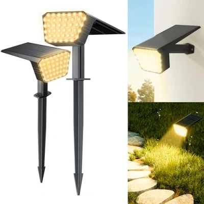 Immagine di FIFlying Faretti Solari da Esterno, 2 Pezzi 44 LED Luci 3 Modalità IP65 Impermeabile Lampade Giardino per Cortile, Patio, Piscina, Vialetto, Alberi (Bianco Caldo)