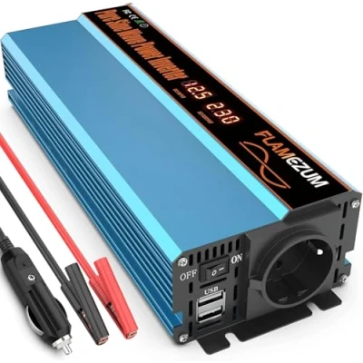 Immagine di FLAMEZUM 1000W Power Inverter 12V 220V Onda Sinusoidale Invertitore di Tensione con Prese AC, 2 Porte USB e Display Intelligente Trasformatore Potenza per Camper Auto Convertitore
