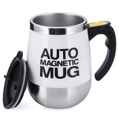 Immagine di TsunNee Tazza da caffè elettrica 400 ml, in acciaio inox, magnetica, per miscelare caffè, tè, cioccolata calda, latte e cacao, bianco