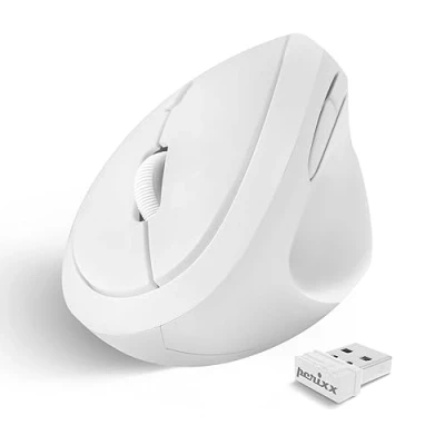 Immagine di Perixx PERIMICE 719W Mini Mouse verticale bianco senza fili per mano destra, 3 livelli di DPI…